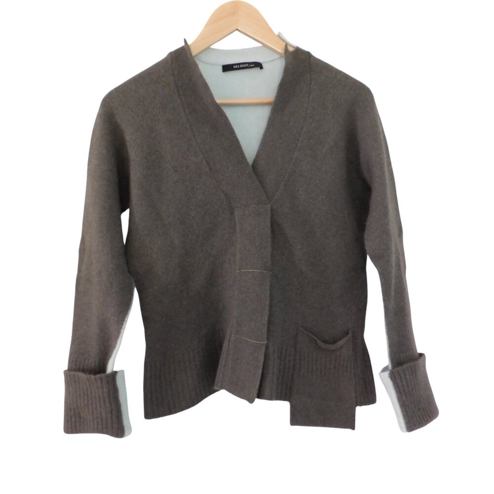 Sita Murt Womens Sweater Extra fine wool Angora Color Block Gray Green 48 Medium